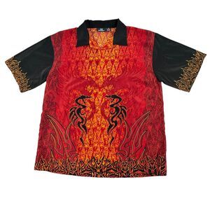 Vintage Button Down Shirt Men's XL Casino Gambling‎ Flame Grunge Goth Y2K 90s